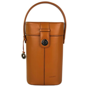 PLC-9387-CY511 Cognac Real Leather Wine Bottle Carrier Bag