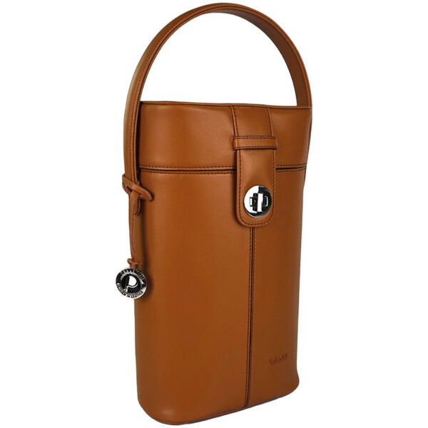 PLC-9387-CY511 Cognac Real Leather Wine Bottle Carrier Bag