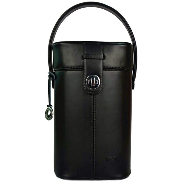 PLC-9387-PO1 Black Real Leather Wine Bottle Carrier Bag