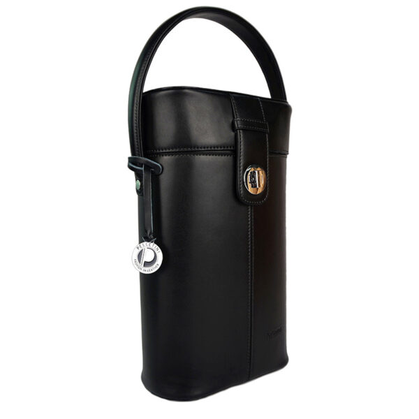 PLC-9387-PO1 Black Real Leather Wine Bottle Carrier Bag