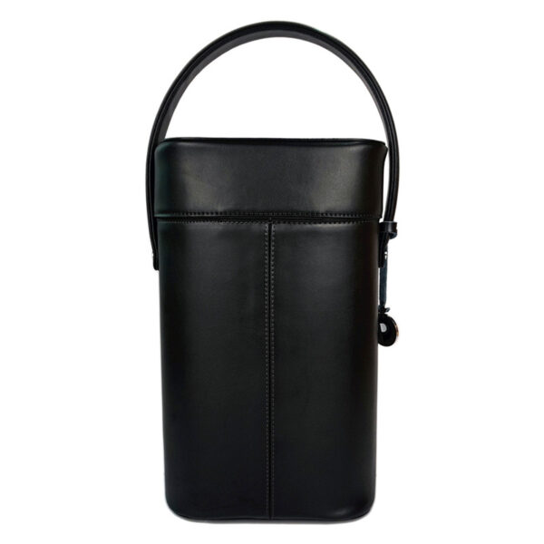 PLC-9387-PO1 Black Real Leather Wine Bottle Carrier Bag