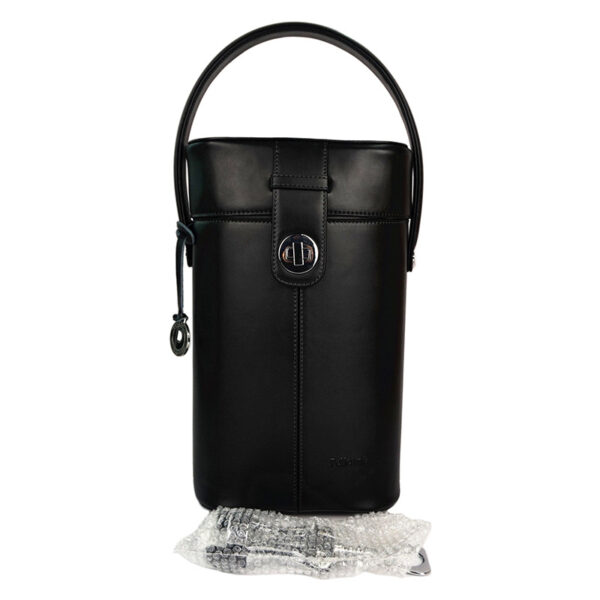 PLC-9387-PO1 Black Real Leather Wine Bottle Carrier Bag