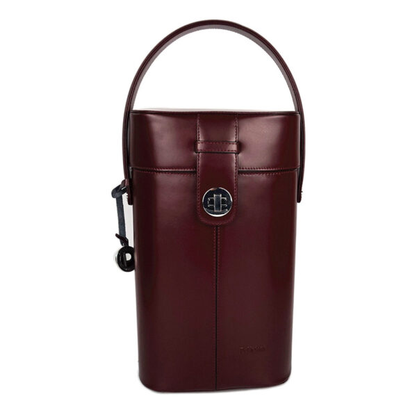 PLC-9387-PO93 Wine Red Leather Wine Bottle Carrier Bag