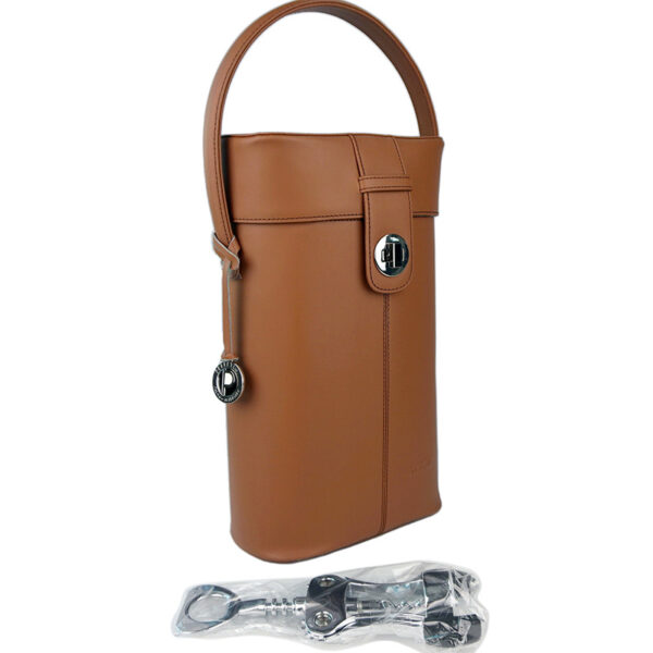 PLC-9387-SP2 Deluxe Real Leather Wine Carrier Set (Cognac)